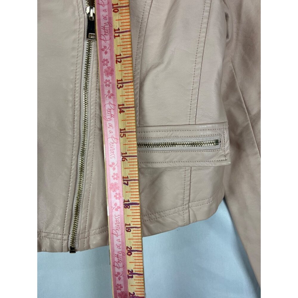 Shinestar Cropped Moto Jacket Faux Leather Beige Blush Zip Shoulder Pads L Y2K - Picture 12 of 16